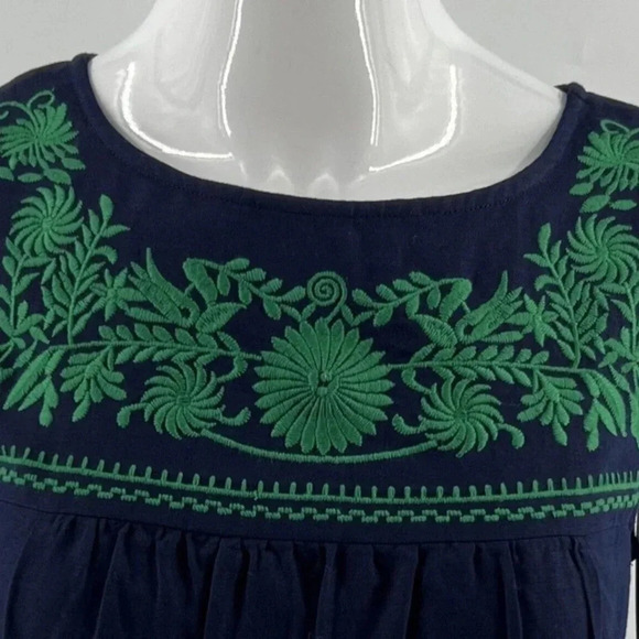 J. Crew Navy & Green Linen Embroidered Sleeveless Shift Dress Size XXS - Picture 4 of 4